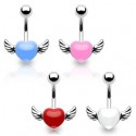 Surgical Steel Love Heart Wings Belly / Navel Bar