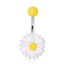 Surgical Steel White & Yellow Daisy Flower Belly / Navel Bar