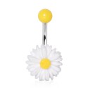 Surgical Steel White & Yellow Daisy Flower Belly / Navel Bar
