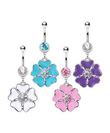 Surgical Steel Cosmo CZ Middle Flower Belly / Navel Bar