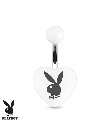 Surgical Steel Acrylic Heart Belly / Navel Bar with Playboy Logo