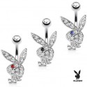 Surgical Steel Clear Gem Playboy Bunny Rabbit with Coloured CZ Eyes Belly / Navel Bar