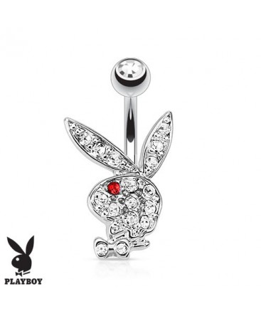 Surgical Steel Clear Gem Playboy Bunny Rabbit with Coloured CZ Eyes Belly / Navel Bar