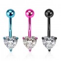 Pack of 3 Colour Plated Surgical Steel Gem Heart Belly / Navel Bars Black / Pink / Blue