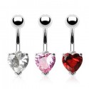Pack of 3 Surgical Steel Heart Gem Belly / Navel Bars Pink / Clear / Red