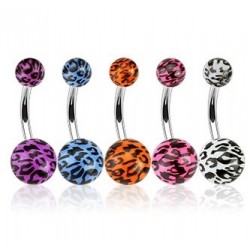 Surgical Steel Leopard Print Acrylic Ball Belly / Navel Bar