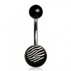 Surgical Steel Belly / Navel Bar with Black Acrylic Zebra / Tiger Ball