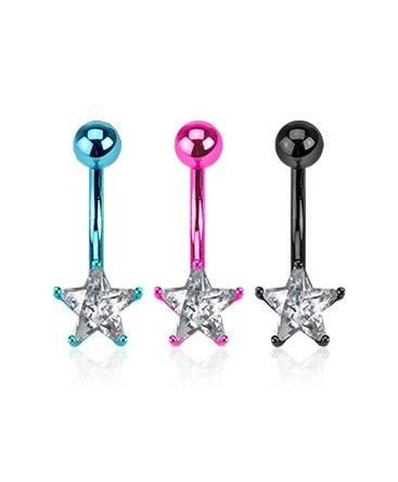 Neon Colour Plated Surgical Steel Gem Star Belly / Navel Bars
