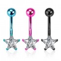 Neon Colour Plated Surgical Steel Gem Star Belly / Navel Bars