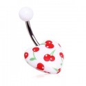 Surgical Steel Red Cherries Design Belly / Navel Bar