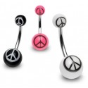 Surgical Steel Belly / Navel Bar with Acrylic Peace Sign Logo