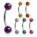 Surgical Steel Eyebrow / Nipple Curve Barbell with Zebra / Tiger Print Balls