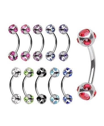 Surgical Steel Curve Eyebrow / Nipple Barbell with Multi Gem Balls