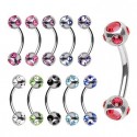 Surgical Steel Curve Eyebrow / Nipple Barbell with Multi Gem Balls