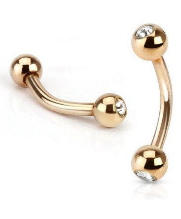 Rose Gold Plated over Surgical Steel Eyebrow / Nipple Bar with Gem Balls