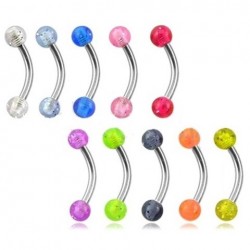Surgical Steel Eyebrow / Nipple Curve Barbell with Glitter Acrylic Balls