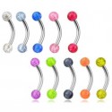 Surgical Steel Eyebrow / Nipple Curve Barbell with Glitter Acrylic Balls