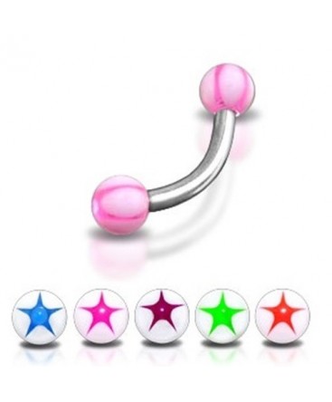 Surgical Steel Eyebrow / Nipple Curve Barbell with Star Balls