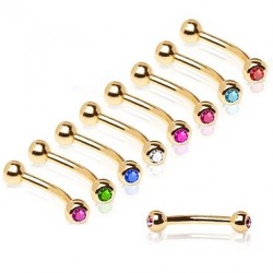 Gold Plated Eyebrow Curve Barbell with Coloured Gem Balls