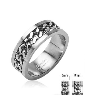 Unisex Stainless Steel Spinning Centre Chain Band Ring