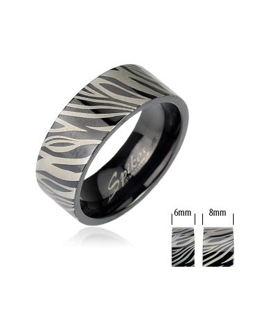 Stainless Steel Black Zebra Etched Print Band Ring