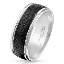 Stainless Steel Black Plated Centre Snake Pattern Band Ring