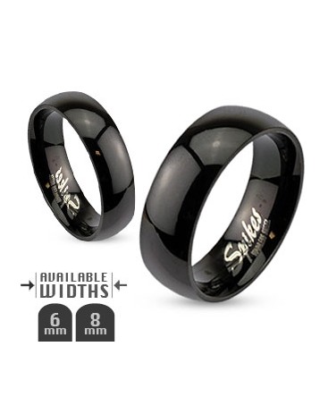 Polished Stainless Steel Black Glossy Mirror Dome Band Ring