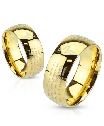 Gold Plated Laser Etched Polished Lords Prayer Band Ring
