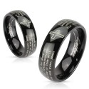 Stainless Steel Black Plated Laser Etched Cross / Crucifix Lords Prayer Band Ring