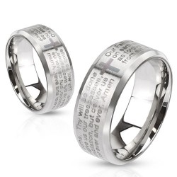 Stainless Steel Laser Etched Lord's Prayer Beveled Band Ring