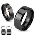 Black IP over Stainless Steel Beveled Edge Flat Band Ring