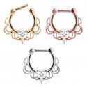 Surgical Steel Plated Lacey Ornate Nose Septum Clicker with CZ Gems