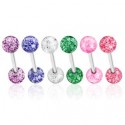 6 Pack Surgical Steel Tongue Bars / Barbells with Acrylic Glitter Balls
