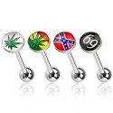 4 Pack Surgical Steel Cannabis Leaf / Rebel Flag / 69 Logo Tongue Bars with Epoxy Dome Ball
