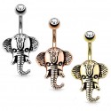 3 Pack of Surgical Steel Plated Elephant Head with Clear Gem Belly / Navel Bar