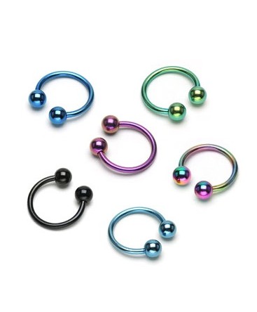 Pack of 6 Anodised Titanium Horseshoe Barbell with Balls