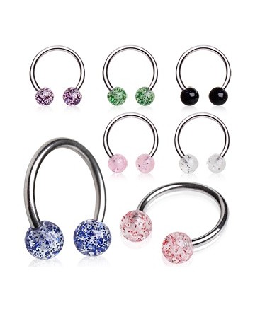 Surgical Steel Horseshoe Barbell with Acrylic Glitter Balls