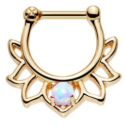 Gold Plated White Rainbow Opal Fan / Petal Septum Clicker