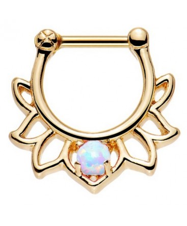 Gold Plated White Rainbow Opal Fan / Petal Septum Clicker