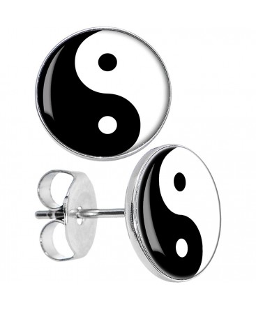 Surgical Steel Yin Yang Logo Disc Stud Earrings